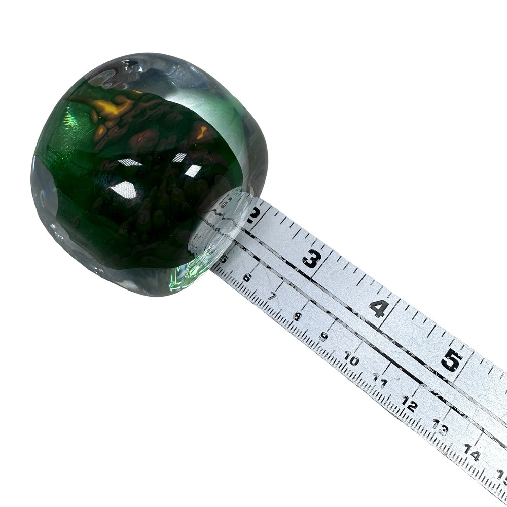 Artisan Signed Green Amber Art Glass Paperweight‎ Sphere 2004 Signed Orb - Picture 11 of 11